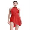 Aislor Women's Lyrical Dance Dresses Shiny Rhinestones Skirted Leotard Asymmetrical Tulle Dance Costume Red Small view 1