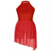 Aislor Women's Lyrical Dance Dresses Shiny Rhinestones Skirted Leotard Asymmetrical Tulle Dance Costume Red Small view 4