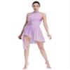 Aislor Women's Lyrical Dance Dresses Shiny Rhinestones Skirted Leotard Asymmetrical Tulle Dance Costume Light Purple Medium view 4