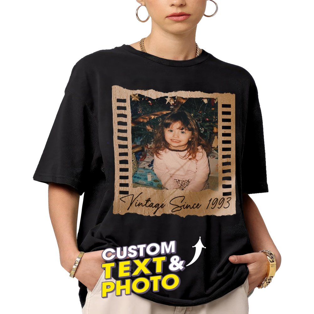 Mit & Mia Custom Vintage T Shirts Design Your Own Shirt with Photo and Year Birthday Gift for Boyfriend Girlfriend Shirt with Picture Custom Photo Shirt
