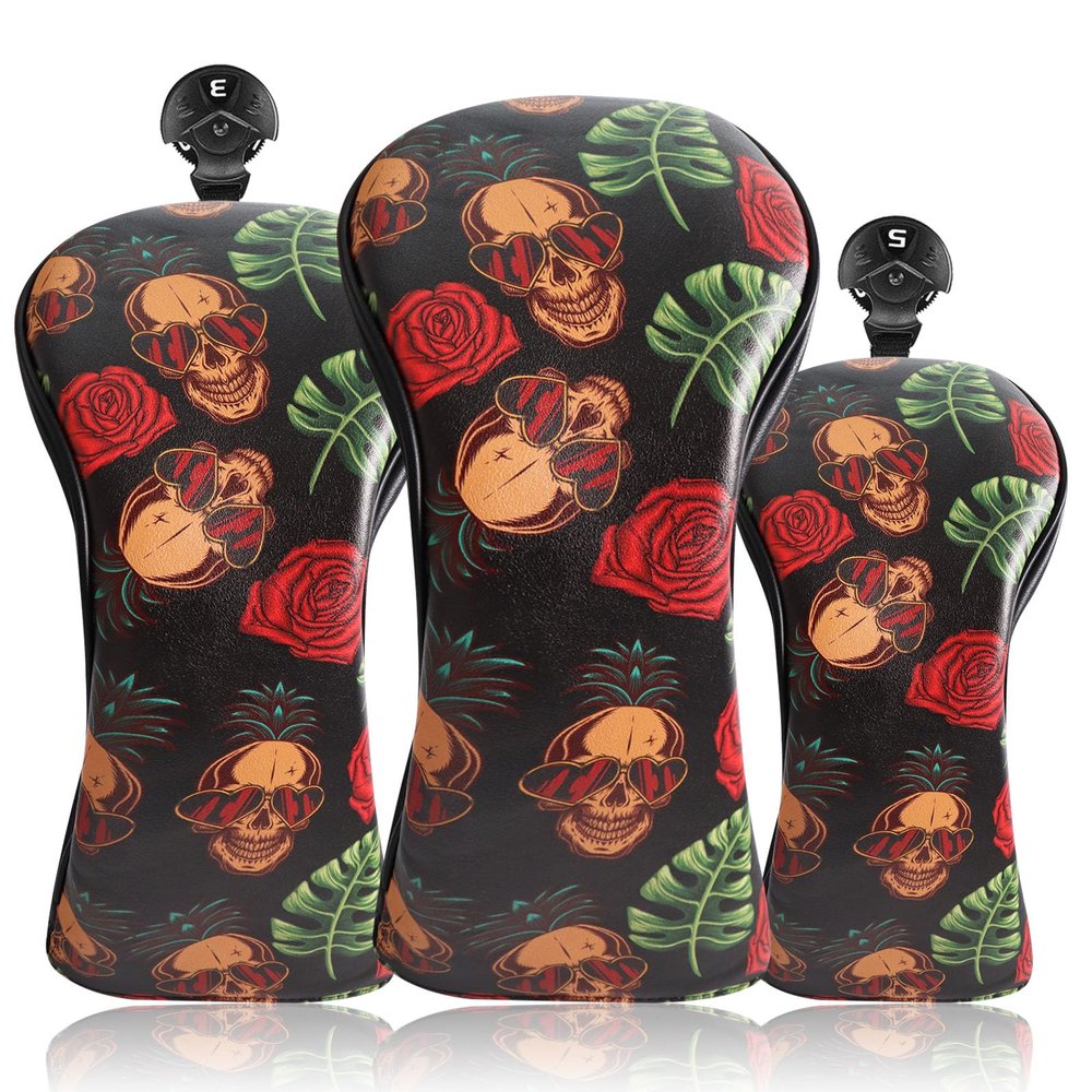 FINGER TEN Golf Club Head Covers for Woods Driver Fairway Hybrid with Interchangeable Number Tag 1 3 5 Premium Leather Headcovers for Women Men (Rose)