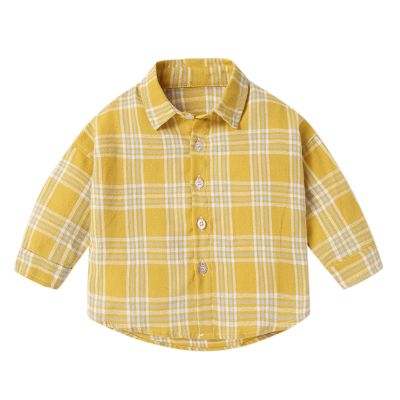 Baby Boy Flannel Shirt Toddler Plaid Shirt Baby Long Sleeve Button Down Jacket Coat Infant Fall (Yellow, 18-24 Months)