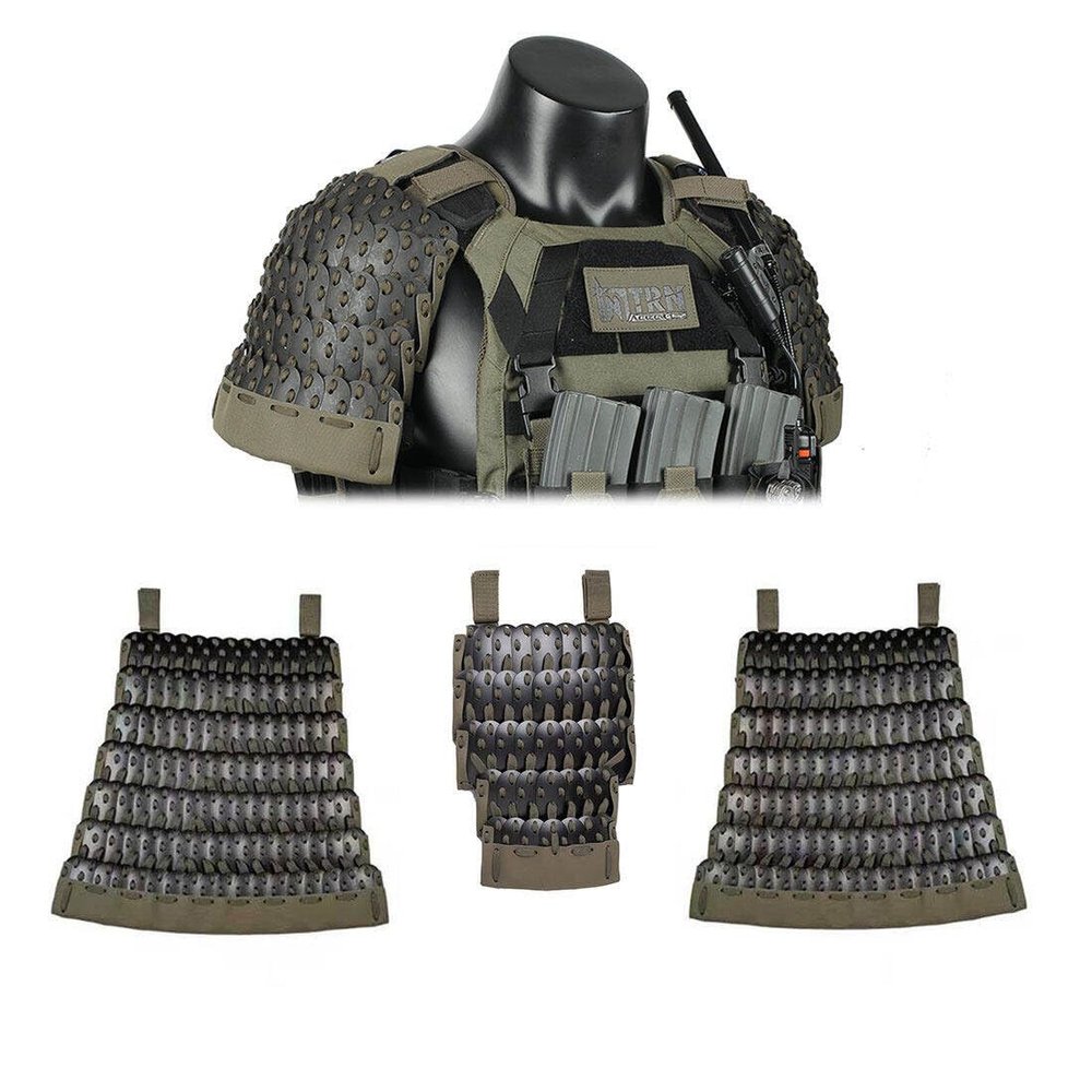 XURUYI Lightweight Samurai Tactical Armor Full Set, 1 Pair x Shoulder Armors + 1 Pair x Short Skirt Armor + 1 x Armor Crotch Protector, 500D Medieval Warrior Knight Protector (RG)
