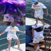 Mens Drawstring Shorts Star Graphic Print Workout Athletic Basketball Casual Summer Running Shorts(White Orange X-Small) view 3
