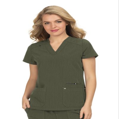 KOI Next Gen Hustle and Heart Women's 3-Pocket Stretch Scrub Top Heather Olive 5X-Large