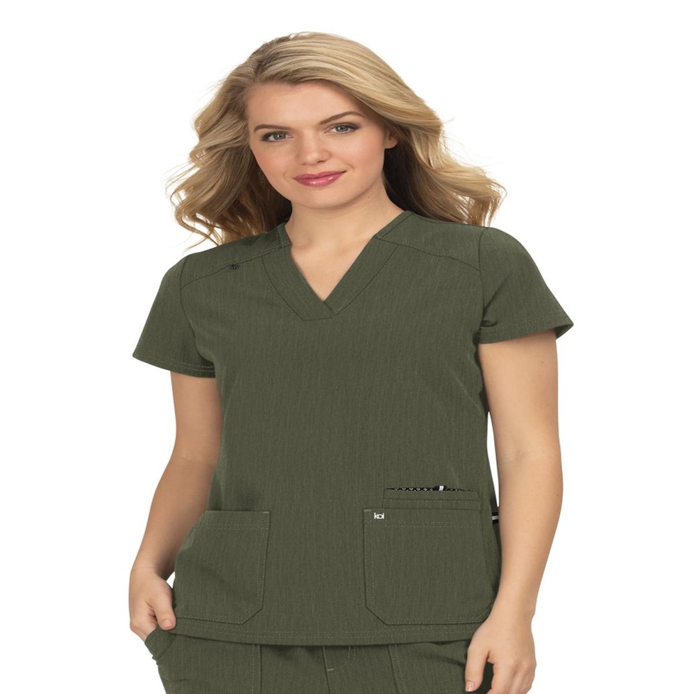 KOI Next Gen Hustle and Heart Women's 3-Pocket Stretch Scrub Top Heather Olive 5X-Large