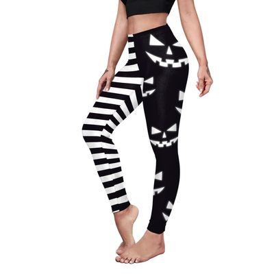 Women's Halloween Leggings 3D Black Pumpkin Stripe Printed Nightmare Before Christmas High Waisted Stretchy Pants