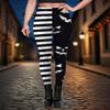 Women's Halloween Leggings 3D Black Pumpkin Stripe Printed Nightmare Before Christmas High Waisted Stretchy Pants view 3
