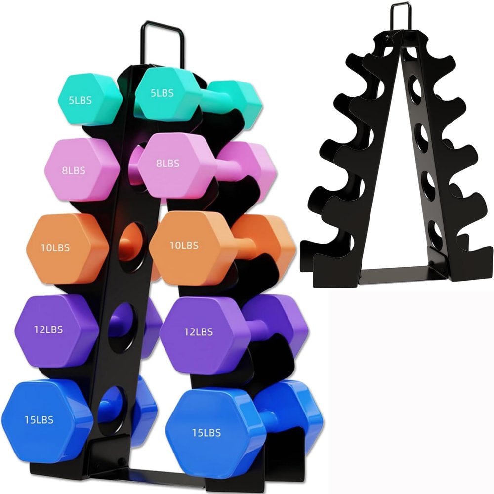 Weight Rack for Dumbbells, 5 Tiers Compact A-Frame Home Gym Organizer, Dumbbell Rack Stand Only, Alloy Steel Dumbbell Rack with Handle for Home Gym and Workout (Dumbbells Not Include)