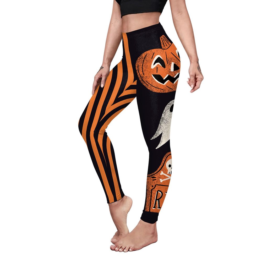 Women's Halloween Leggings 3D Pumpkin Skull Horror Printed Nightmare Before Christmas Stretchy High Waist Yoga Pants