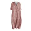 JOFOW Casual Loose Summer Short Sleeve Beach Vacation Dresses with Pockets Women's retro linen dress Loose and elegant linen dress Vintage Art Casual Flowy Dress (Pink,XX-Large) view 3