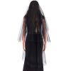Acenail Black Wedding Veil Long Funeral Veils 2 Tier Lace Brides Veil with Comb Fingertip Mourning Halloween Veil for Women (Black Tulle B) view 1