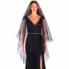 Acenail Black Wedding Veil Long Funeral Veils 2 Tier Lace Brides Veil with Comb Fingertip Mourning Halloween Veil for Women (Black Tulle B) view 2