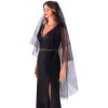 Acenail Black Wedding Veil Long Funeral Veils 2 Tier Lace Brides Veil with Comb Fingertip Mourning Halloween Veil for Women (Black Tulle B) view 4