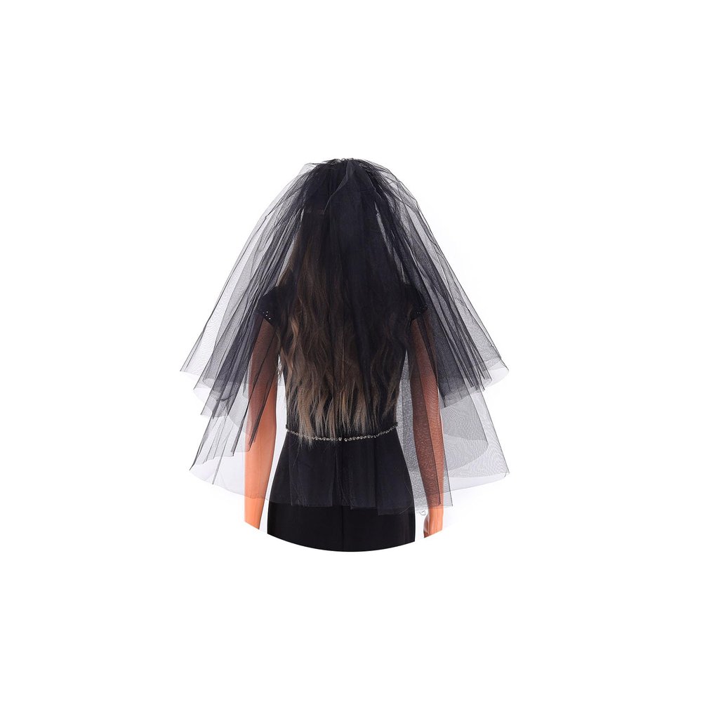 Acenail Black Veil Long Funeral Veils 2 Tier Brides Wedding Veil with Comb Fingertip Mourning Halloween Veil for Women (Black Tulle A)