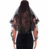 Acenail Black Wedding Veil Funeral Veils 2 Tier Lace Brides Veil with Comb Fingertip Mourning Halloween Veil for Women (Black Lace B) view 1