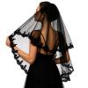 Acenail Black Wedding Veil Long Funeral Veils 2 Tier Lace Brides Veil with Comb Fingertip Mourning Halloween Veil for Women (Lace A) view 2