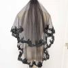 Acenail Black Wedding Veil Long Funeral Veils 2 Tier Lace Brides Veil with Comb Fingertip Mourning Halloween Veil for Women (Lace A) view 3