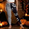 Women's Halloween Leggings 3D Black Pumpkin Stripe Printed Nightmare Before Christmas High Waisted Stretchy Pants view 3