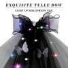 Acenail Light up Black Veil Wedding Veil Butterfly LED Tulle Bride Veil Bow Bridal Veils with Comb Halloween Veils for Women (Butterfly B) view 3