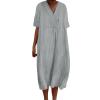 JOFOW Casual Loose Summer Short Sleeve Beach Vacation Dresses with Pockets Women's Retro Linen Dress Loose and Elegant Linen Dress Vintage Art Casual Flowy Dress (Grey,3X-Large) view 1