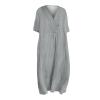 JOFOW Casual Loose Summer Short Sleeve Beach Vacation Dresses with Pockets Women's Retro Linen Dress Loose and Elegant Linen Dress Vintage Art Casual Flowy Dress (Grey,3X-Large) view 3