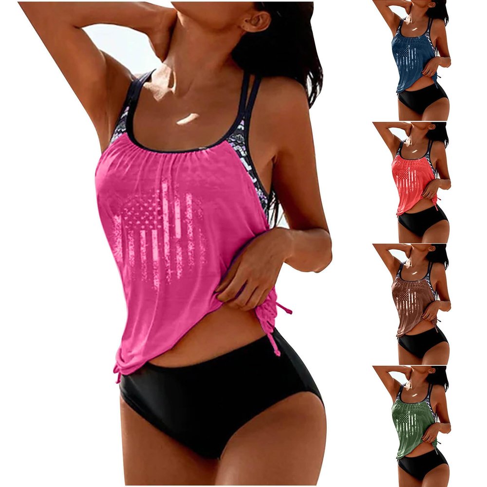Generic Today 2024 Tankini Swimsuits for Women Two Piece Ruched Drawstring Bathing Suit Tops Tummy Control Flowy Vacation Swimwears Hot Pink 2X, XX-Large