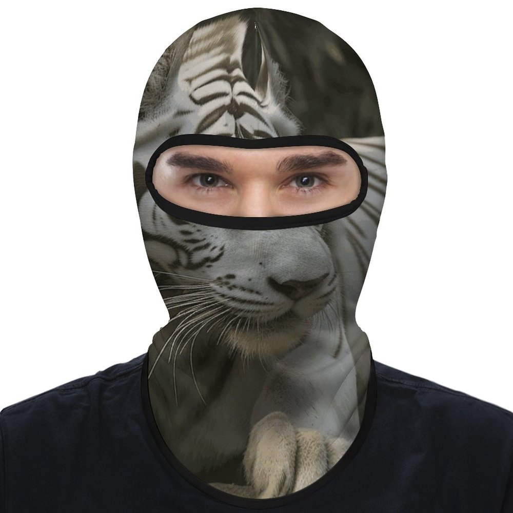 Balaclava Face Mask for Men Women White Bengal Tiger Full Mask for Outdoor Sport Cycling Fishing Cap