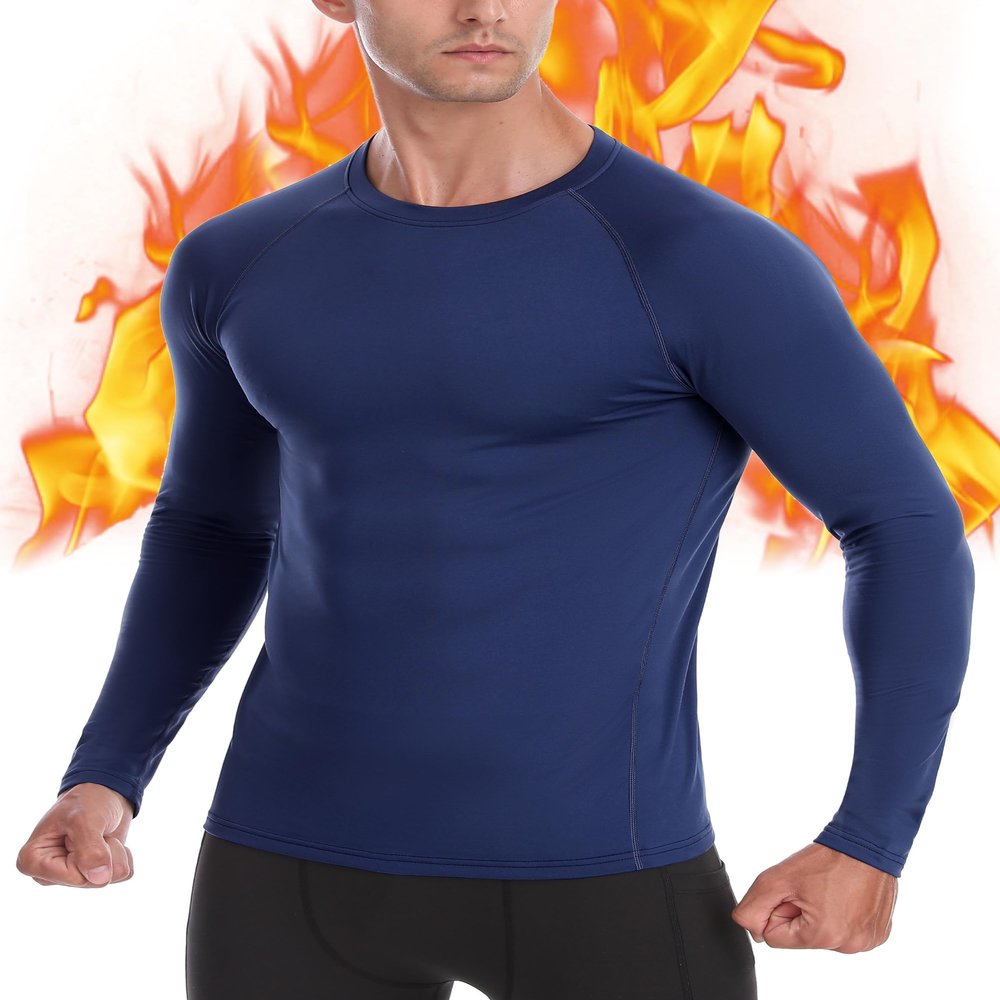 EoBeKee Thermal Base Layer for Men, Long Sleeve Compression Undershirts Athletic Sport Shirts Cold Weather Workout Tops Blue