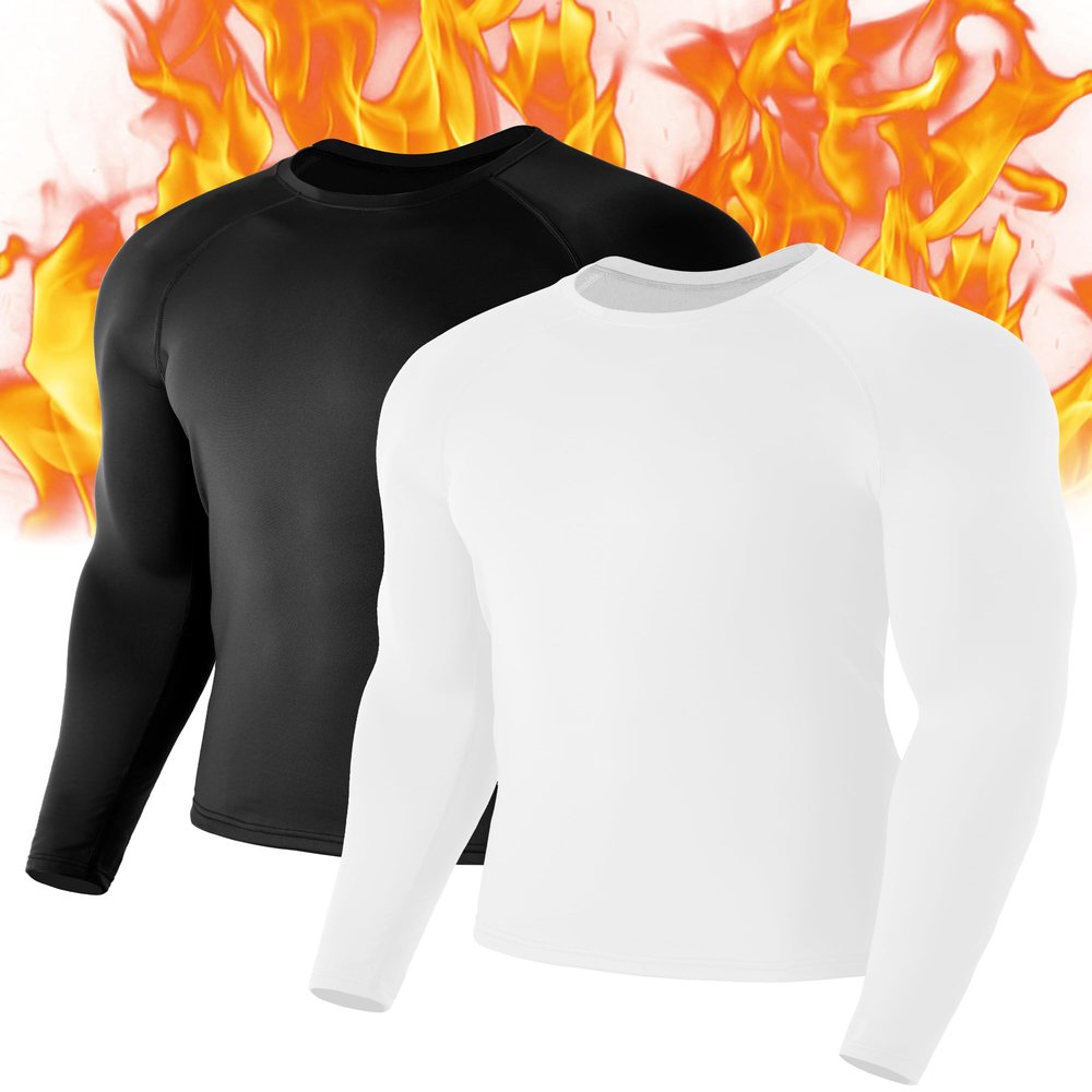 EoBeKee Mens Thermal Compression Shirts, Warm Long Sleeve Fleece Lined Tops Athletic Base Layer for Running Cold Weather