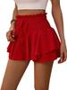 PJYLLND Women's Ruffle Hem Skort with Tie Belt and Elastic Fall Womens Short Pants Red, Small view 1