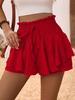 PJYLLND Women's Ruffle Hem Skort with Tie Belt and Elastic Fall Womens Short Pants Red, Small view 2