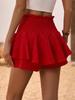 PJYLLND Women's Ruffle Hem Skort with Tie Belt and Elastic Fall Womens Short Pants Red, Small view 3