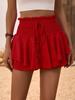 PJYLLND Women's Ruffle Hem Skort with Tie Belt and Elastic Fall Womens Short Pants Red, Small view 4