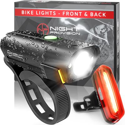 Bike Lights Front and Back (BX-Series) - Bicycle Headlight and Tail Light Set with Powerful Rechargeable LED for Night Riding - USB-C - Bike Safety Equipment (BX-400 Black)