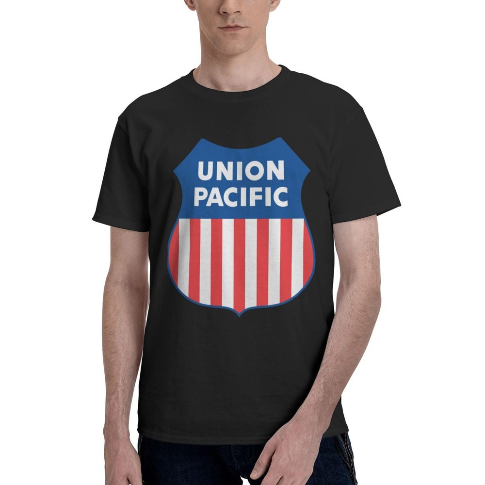 Union Pacific Railroad Men's Classic Crewneck T-Shirt, Cotton Short Sleeve Black