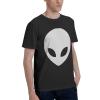 Alien Face Men's Classic Crewneck T-Shirt, Cotton Short Sleeve Black view 2