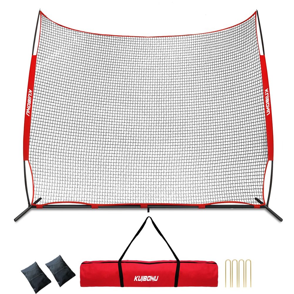 KuiBonu 20x10 Foot Barricade Backstop Net, Basketball Barrier Net with Sturdy Steel Frame and Heavy-Duty Netting, Perfect for Lacrosse Baseball Soccer Basketball and More