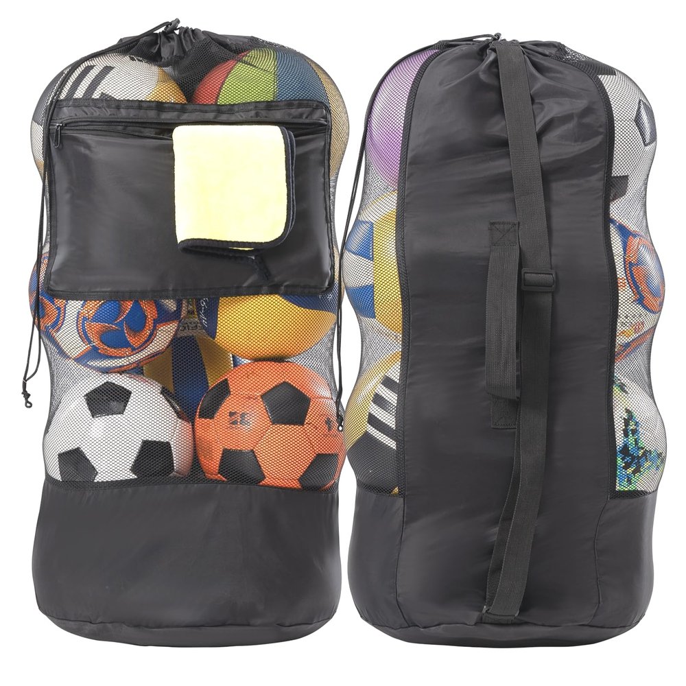OrgaWise Soccer/Basketball Ball Bag With Handle and Strap, Mesh for Coaches, Sports Mesh Bag (Strap+Pocket+Handle, 27"x36"/70x90cm)