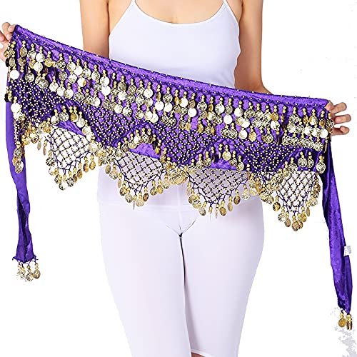 Belly Dance Skirt Scarf Belly Dancing Hip Scarf Dance Wrap Belt Bellydance Wrap Skirt(Light Purple)