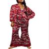 Argeousgor Women Floral Pajama Sets Silk Satin Lounge Set Long Sleeve Button Down Shirt Pants 2 piece Pjs SleepwearRed,XL view 1