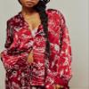 Argeousgor Women Floral Pajama Sets Silk Satin Lounge Set Long Sleeve Button Down Shirt Pants 2 piece Pjs SleepwearRed,XL view 2