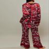 Argeousgor Women Floral Pajama Sets Silk Satin Lounge Set Long Sleeve Button Down Shirt Pants 2 piece Pjs SleepwearRed,XL view 3