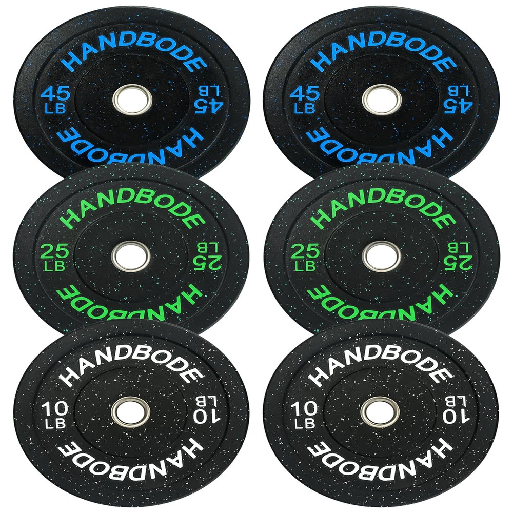 HANDBODE Bumper Plates High-Bounce Olympic Weight Plates, Colored crumb rubber plate for Weight Lifting and Strength Training 160 LB Set A