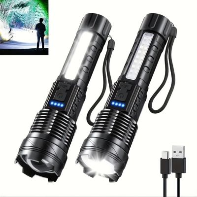 QARMAX 2PCS Upgraded A70 Tactical Led Flashlight, A70 Tactical Flashlight Ipx7, Economicalk Flashlight USB Rechargeable, 20000 Lumen Flashlight Shock-Resistant, Adjustable Zoom with 5 Modes