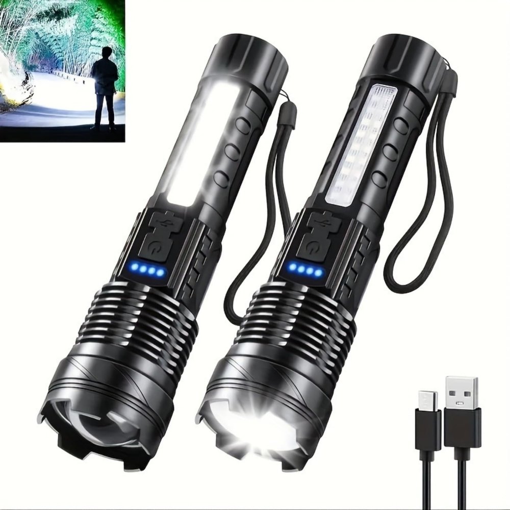 QARMAX 2PCS Upgraded A70 Tactical Led Flashlight, A70 Tactical Flashlight Ipx7, Economicalk Flashlight USB Rechargeable, 20000 Lumen Flashlight Shock-Resistant, Adjustable Zoom with 5 Modes