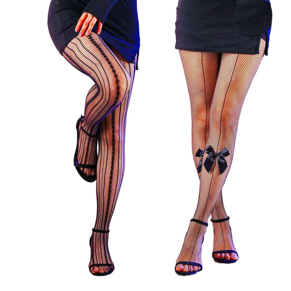 Miaband Sexy Fishnet Stockings Bow Transparent Pantyhose Lace Hight Waist Tights Mesh Stockings for Women2 Pairs (US, Alpha, One Size, Regular, Regular, black)