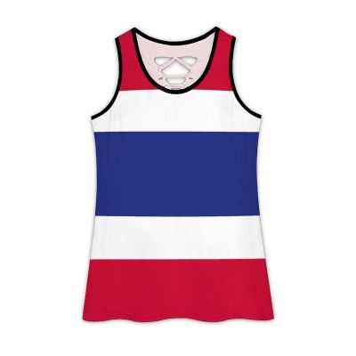 Adugen Origei Yoga Women's Performance Stretchy Thailand Flag Sports Workout Running Top Vest XL