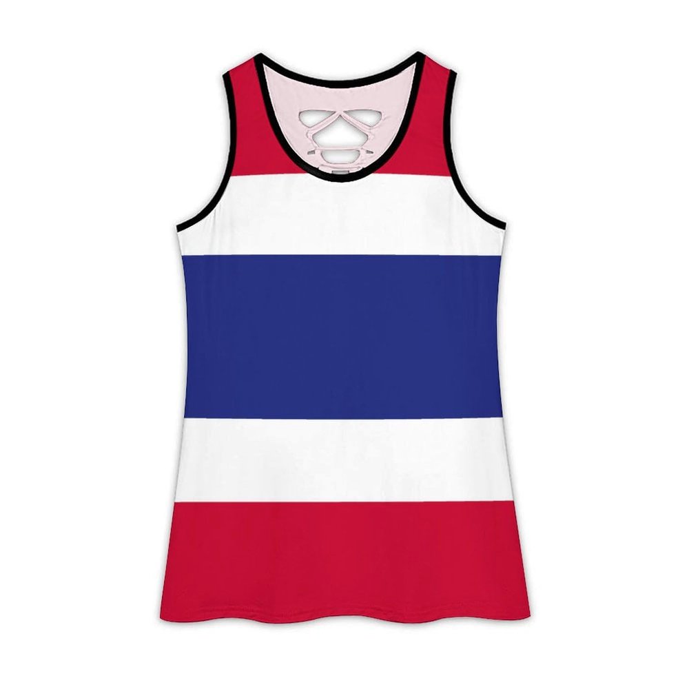 Adugen Origei Yoga Women's Performance Stretchy Thailand Flag Sports Workout Running Top Vest XL