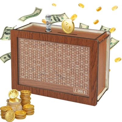 Wooden Piggy Bank for Adults, Cash Coin Savings Box with Counter for Savings Goal $1000, $2000, $5000, $10000. Best Gift for Friends (2000)